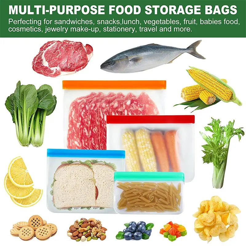 Reusable Silicone Food Bag Freezer Stand  Ziplock Bag