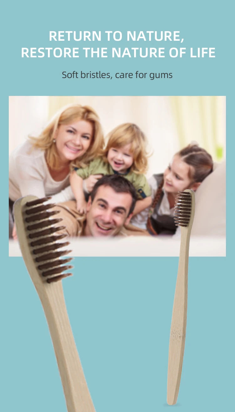 Single Cowhide Wrapped Bamboo Toothbrush.