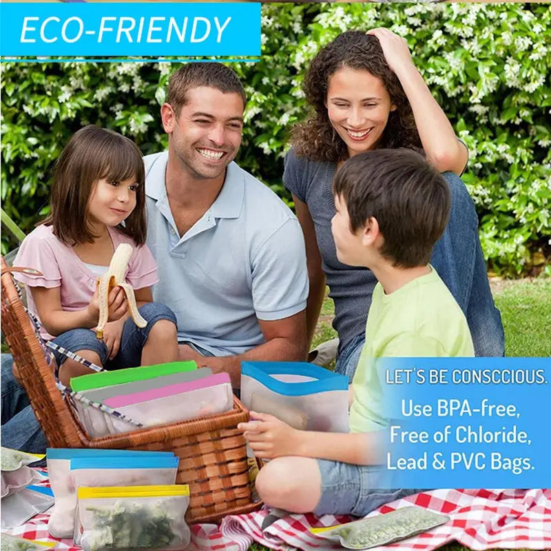 Reusable Silicone Food Bag Freezer Stand  Ziplock Bag