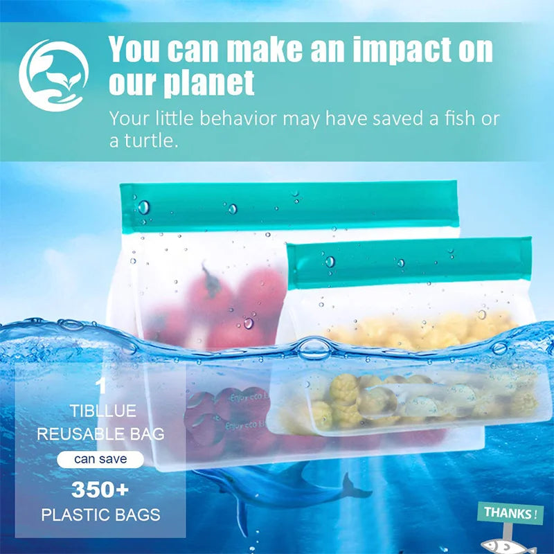 Reusable Silicone Food Bag Freezer Stand  Ziplock Bag