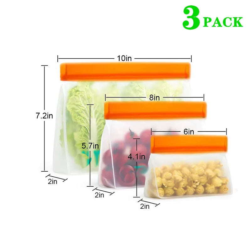 Reusable Silicone Food Bag Freezer Stand  Ziplock Bag